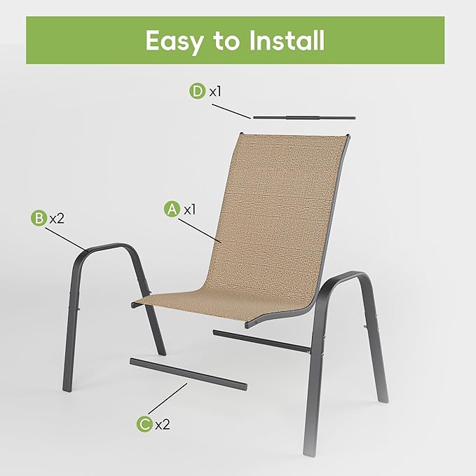 Patio Chairs Set of 2, Outdoor Dining Chairs Stackable for All Weather, Breathable Metal Modern Outside Furniture Chair for Pool Side, Garden, Backyard Deck, Brown