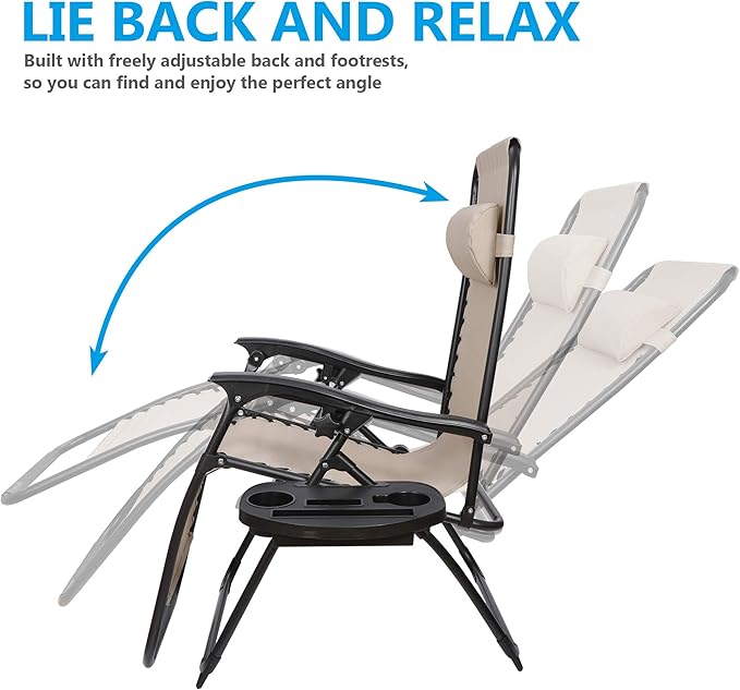 SUPER DEAL Zero Gravity Chair Set of 2 Folding Anti Gravity Recliner Outdoor Patio Beach Lounger Chair with Side Cup - Photo 5