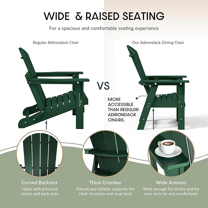 WestinTrends Malibu Outdoor Patio HDPE Plastic Adirondack Dining Chair Dark Green