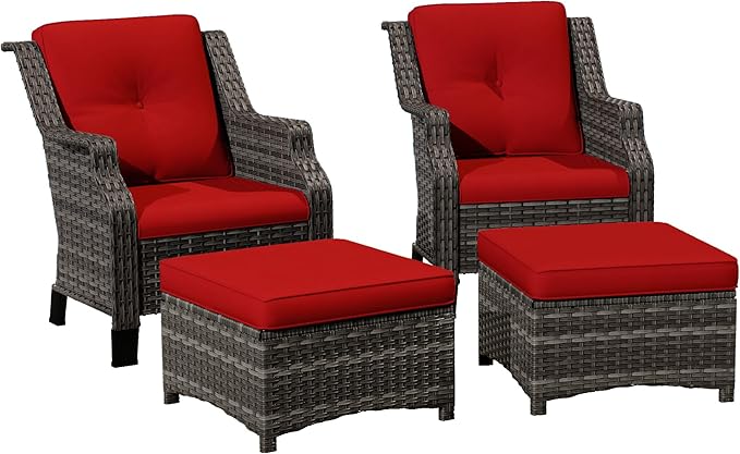 Wicker Patio Furniture Set - 4 Piece Rattan Outdoor Conversation Sets with 2 Wicker Patio Chairs, 2 Ottomans for Garden - Photo 7