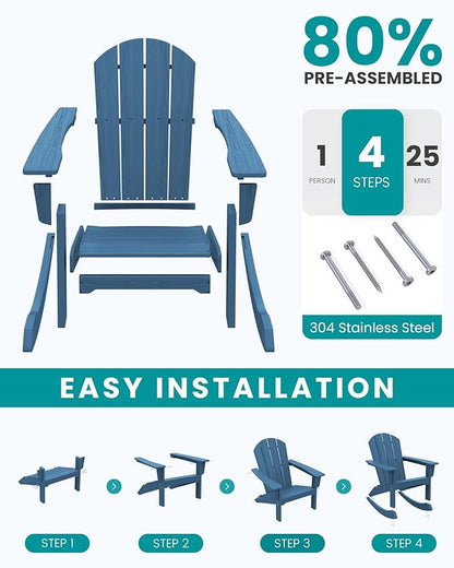 SERWALL Outdoor Adirondack Rocking Chairs Set of 8, All-Weather HDPE Adirondack Rocker Chair, Front Porch Rocker Chairs for Patio Lawn Porch Deck, Navy