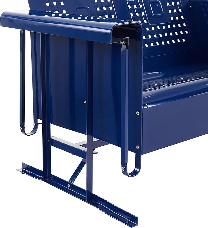 Crosley Furniture Bates Retro Metal Outdoor Loveseat Glider, 2-Person Rocking Patio Bench for Porch, Deck, Navy Gloss - Photo 9