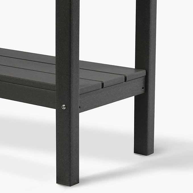 WestinTrends Malibu 55" Outdoor Patio HDPE Adirondack 2-Tier Shelf Console Table, Black - Photo 8