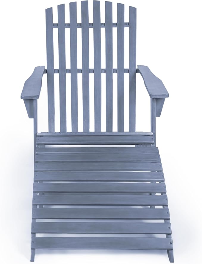 Eyely KDA1000E Zalenor 2-Piece Traditional Rustic Acacia Wood Adirondack Chair with Detachable Ottoman, Cashmere Blue
