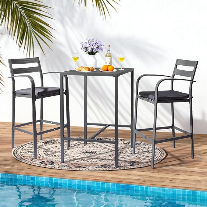 VINGLI 27 Inch Outdoor Bar Table, All-Weather Aluminum Patio Balcony Pub Table for Pool, Blacony, Yard (Gray) - Photo 2