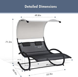 Double Chaise Lounge, Outdoor Bed Lounger with Sun Shade & Wheels - Photo 3