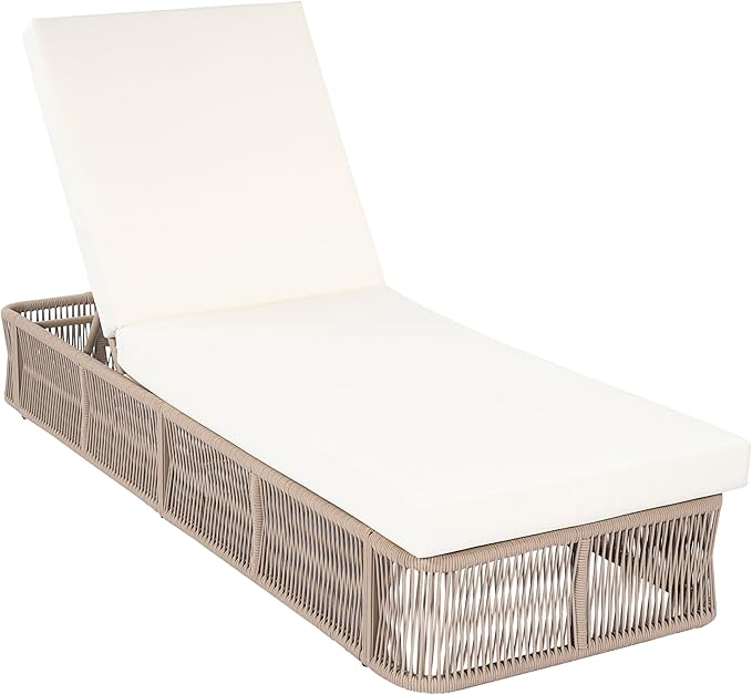 Christopher Knight Home Xayo Set of 2 Patio Chaise Lounge Chair Outdoor with 4-Thick Cushion, Metal Poolside Sun Lounger with Cross-Weave Rope Accent, Adjustable Backrest Pool Lounger, Beige + Cream