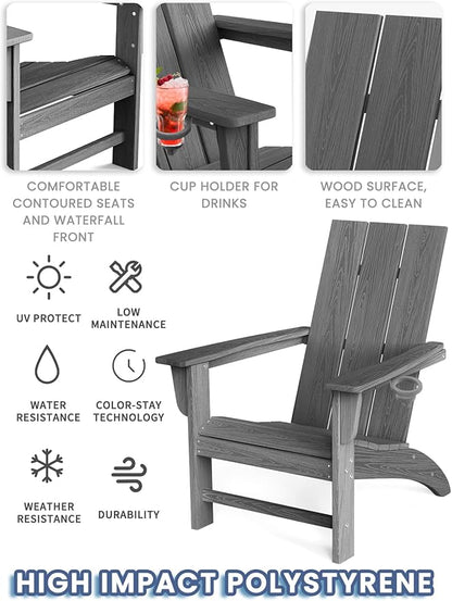 Modern Adirondack Chair, HDPE Plastic Patio Chairs for All Weather, Fire Pit Chair, Outdoor Lawn Chairs for Deck, Porch, Backyard, Garden, Slate Gray