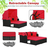 Tangkula Patio Rattan Daybed with Retractable Canopy, Outdoor Wicker Sunbed Lounger with 2 Foldable Side Tables - Photo 7