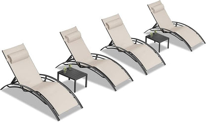 PURPLE LEAF Patio Chaise Lounge Chair Set with 2 Side Table Outdoor Pool Adjustable Recliner Chairs for Outside Beach Poolside Sunbathing Tanning Lounger