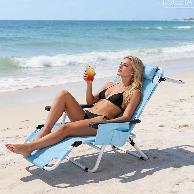 ABORON Tanning Chair with Face Hole, 5-Position Adjustable Reclining Beach Lounge Chair, Folding Face Down Sun Lounger for Beach, Poolside, Patio, Lawn, Home(Sky Blue)