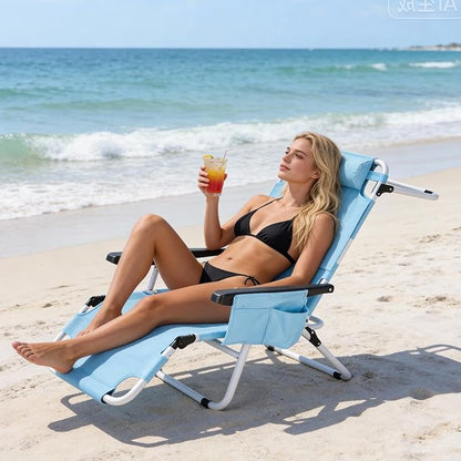 ABORON Tanning Chair with Face Hole, 5-Position Adjustable Reclining Beach Lounge Chair, Folding Face Down Sun Lounger for Beach, Poolside, Patio, Lawn, Home(Sky Blue)