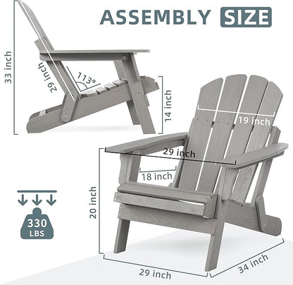 Oversized Wooden Folding Adirondack Chair with Pre-Assembled Backrest and Seat Board, Lounge Chair for Outdoor Patio Garden Lawn Backyard Firepit Deck Pool Beach (Gray)