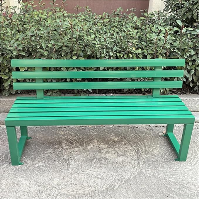 Outdoor Patio Benches, Garden Metal Bench with Backrest, Weatherproof Metal Garden Patio Bench, Bench Yard, Stadium, Scenic Area or Open-Air Seating(Green,120cm/47.2in)