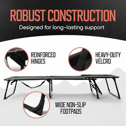 Outdoor Lounge Chair | Extra Large Portable cot incl Leg Raising adjustability | Easy Setup & Takedown | Supports Adults up to 300 lb | Ideal for Camping Patio, Balcony, Beach & More