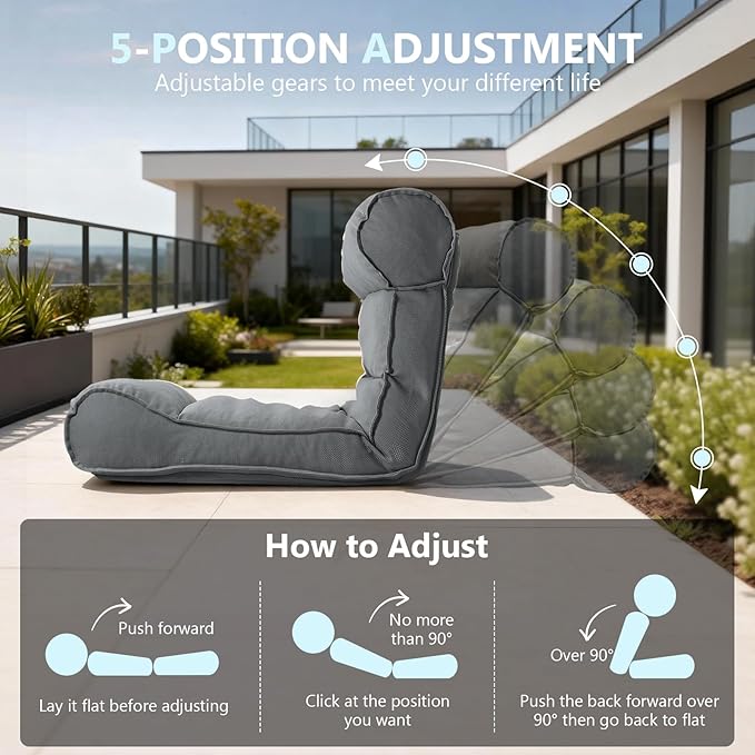 83'' Outdoor Chaise Lounge Chair with 5 Positions Adjustable Backrest Patio Lounger Lounge Chairs for Outside, Pool Lounge Chairs Sunbed Lounge Waterproof Sun Loungers for Garden Beach, Dark Gray