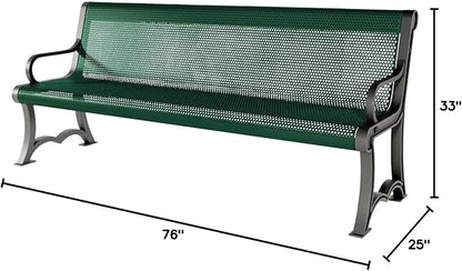 COATEDOUTDOORFURNITURE Coated Outdoor Furniture Heavy-Duty Outdoor Bench Thermoplastic Coated, Punched Steel, Commercial-Grade Garden Bench, Made in America (Portable with Back, 6 Ft, Textured Green)