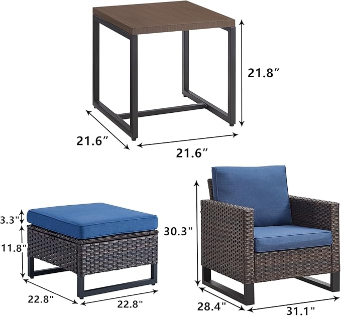 Rilyson Wicker Outdoor Patio Furniture Set - 5 Piece Patio Conversation Set with 2 Wicker Armrest Chairs - Photo 2