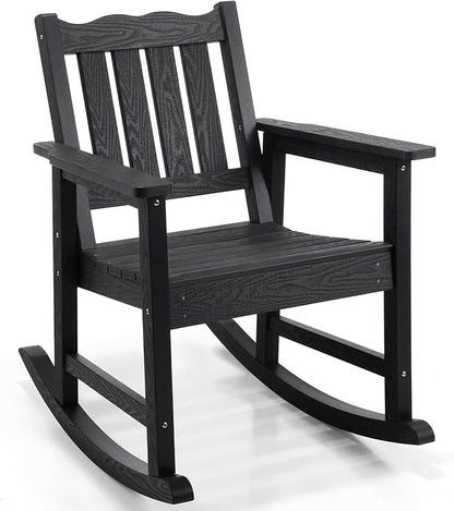 Stoog All-Weather Patio Rocking Chair - Heavy Duty 400 lbs Capacity Outdoor Rocking Chair, Never Fade & No Rot, Waterproof & Weather-Resistant for Porch, Backyard, Deck, Garden, Fire Pit, Lawn - Black