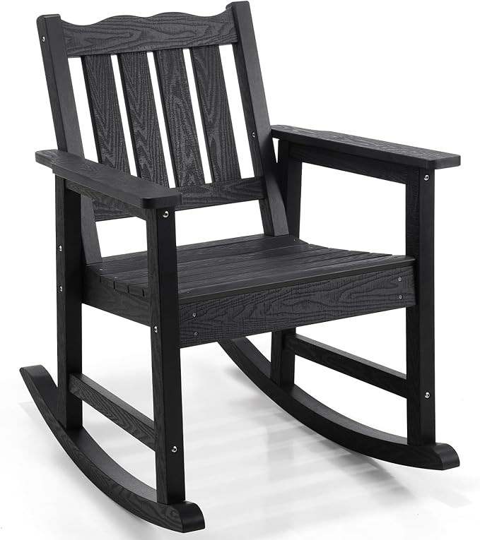 Stoog Low Back Patio Rocking Chair – Heavy Duty 400 lbs Capacity Outdoor Rocker for Adults, All-Weather Fade & Rot Resistant, Black
