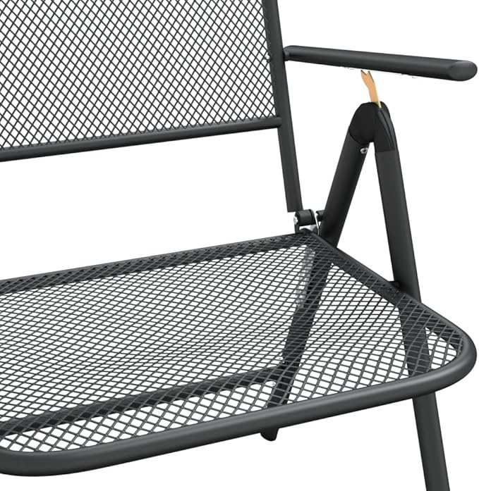 Folding Garden Chair Set of 2 Anthracite, 24 x 22.2 x 41.7 in Metal Frame with 7-Position Reclining for Patio or Apartment Balcony, Stackable Outdoor Lounge Seating
