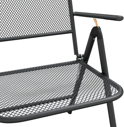 Folding Garden Chair Set of 2 Anthracite, 24 x 22.2 x 41.7 in Metal Frame with 7-Position Reclining for Patio or Apartment Balcony, Stackable Outdoor Lounge Seating