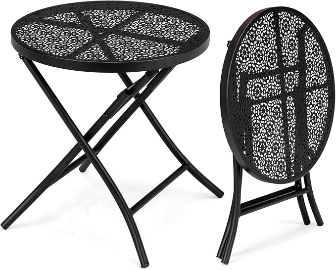 Patio Folding Side Table, Round Outdoor End Table, 18 inch Folding Patio Side Table - Photo 1