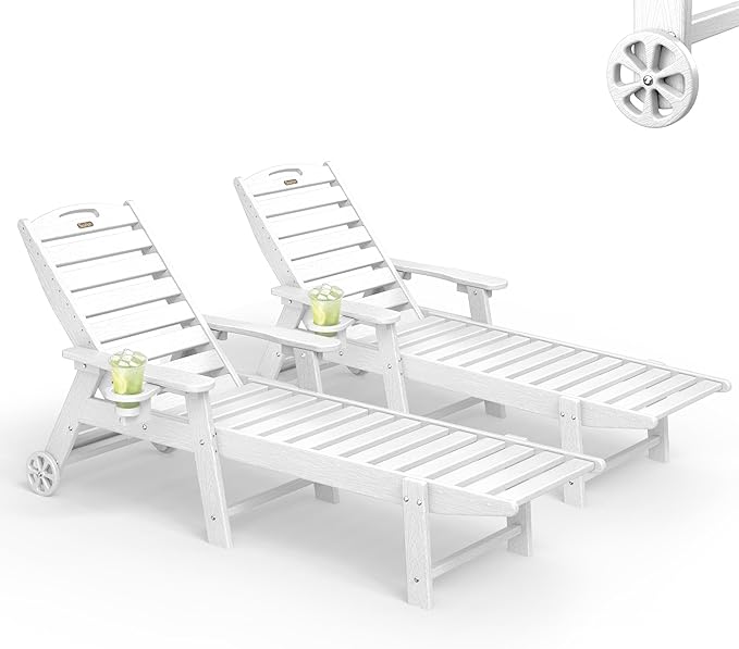 Lounge Chair Outdoor Set of 2, HDPE Chaise Lounge Outdoor, Pool Lounge Chair for Pool Poolside Deck Backyard Patio - Photo 1