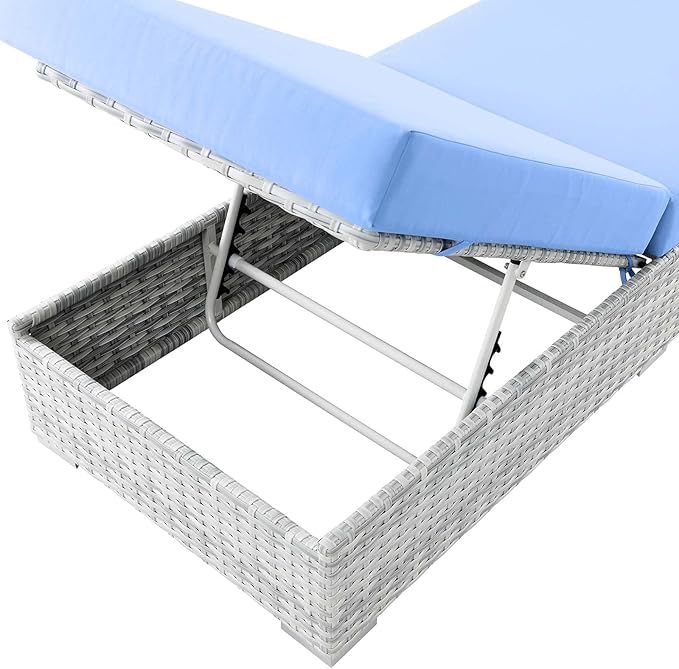Modway Convene Wicker Rattan Outdoor Patio Chaise Lounge Chair in Light Gray Light Blue