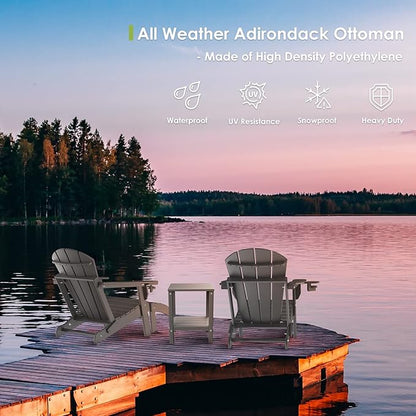 GREENVINES Adirondack-Ottoman | Set of 2 | HDPE Plastic | Outdoor Footrest | All Weather | Foot Rest | Foot Stool | Grey | for Adirondack Chair | for Patio Backyard Pool