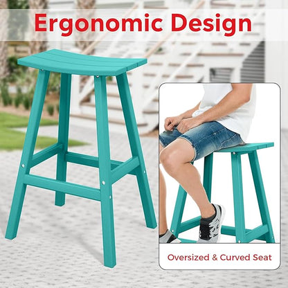 Costaelm All-Weather Bar Stools Set of 3, 29" Height Outdoor Bar Stools, Adirondack Poly Patio Bar Stool for Patio, Deck, Kitchen Counter and Garden, Turquoise