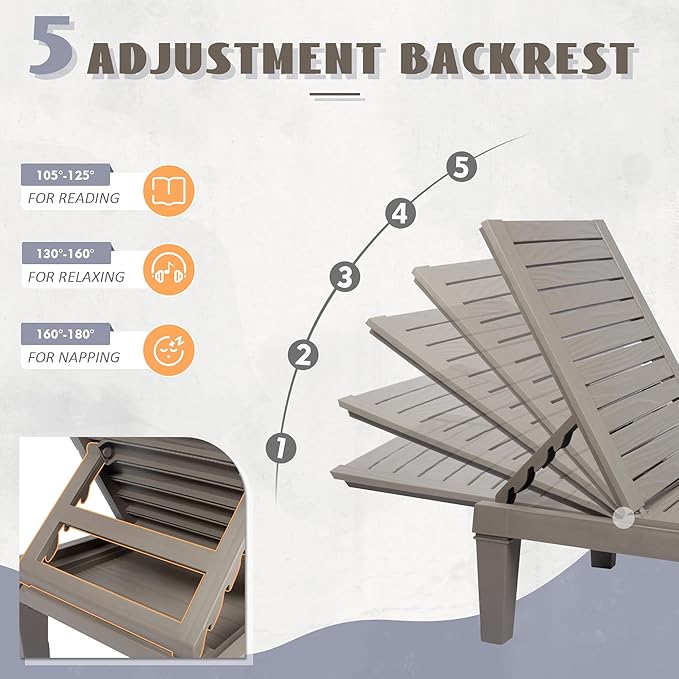 Outdoor Chaise Lounge Set of 2, Lightweight Patio Chairs, Waterproof Sun Loungers Chair Outdoor - Photo 7