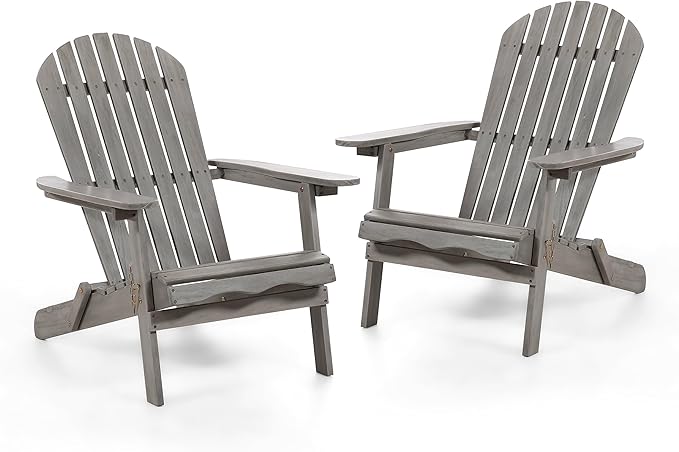 Greemotion Set of 2 Elk 34 in. W All Weather Outdoor Patio Eucalyptus Wood Adirondack Chair Solid Wood for Outdoor Fire Pit, Deck, Beach, Garden, Campfire Chairs, Weather Resistant, Gray