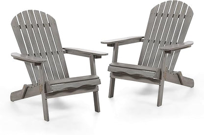 Greemotion Set of 2 Elk 34 in. W All Weather Outdoor Patio Eucalyptus Wood Adirondack Chair Solid Wood for Outdoor Fire Pit, Deck, Beach, Garden, Campfire Chairs, Weather Resistant, Gray