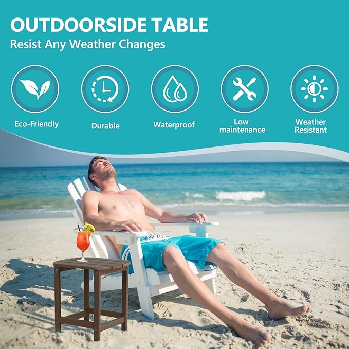 Plawdlik Adirondack Side Table, HDPE Weather Resistant, Wooden Textured for Adirondack Chairs, Patio, Garden, Porch - Photo 6