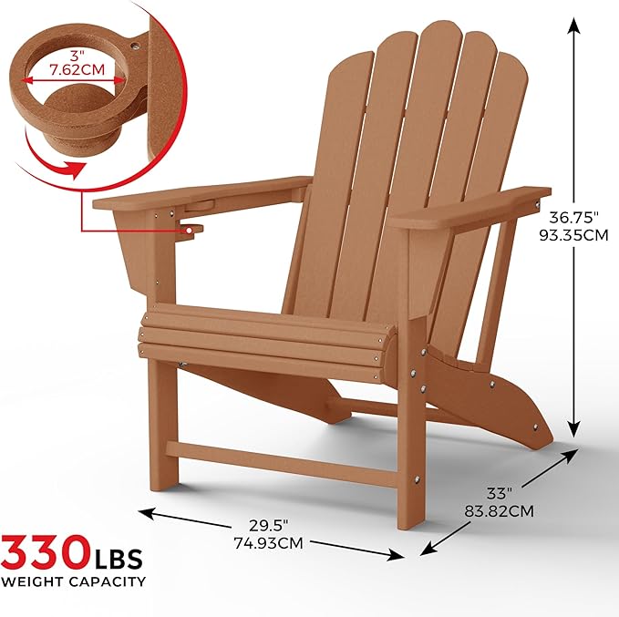 Costaelm Lakeview Outdoor Patio HDPE Adirondack Chair with Cup Holder, Teak
