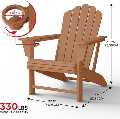 Costaelm Lakeview Outdoor Patio HDPE Adirondack Chair with Cup Holder, Teak