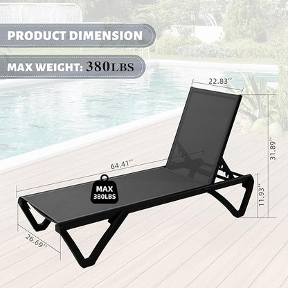 Domi Patio Lounge Chairs Set of 2, Aluminum Pool Chaise Lounge with 5 Position Adjustable Backrest and Wheels, Outdoor Lounge Chairs for Pool, Garden, Beach, Backyard, Dark Grey