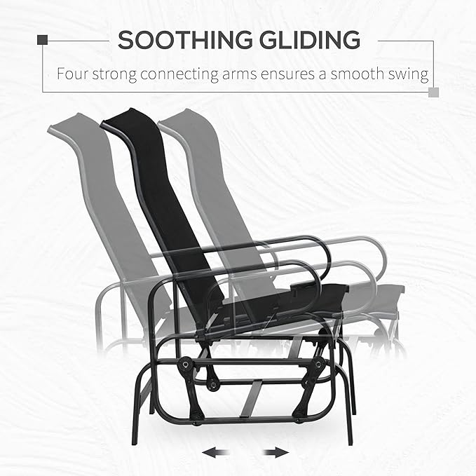 Outsunny Outdoor Glider Chair, Gliders for Outside Patio with Smooth Gliding Mechanism and Lightweight Construction for Backyard, Black