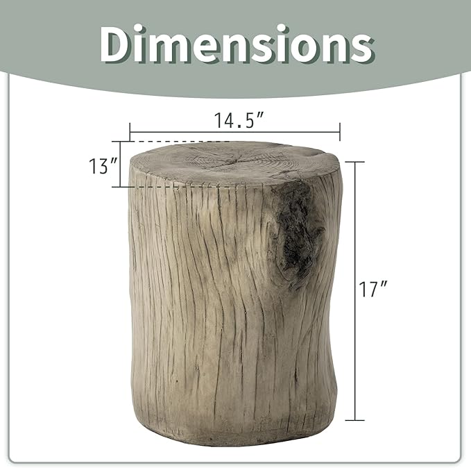 SUNBURY Outdoor Side Table Set of 2, Tree Stump Side Table Grey Colored Faux Wood, End Table Wood Stump Stool - Photo 3