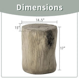 SUNBURY Outdoor Side Table Set of 2, Tree Stump Side Table Grey Colored Faux Wood, End Table Wood Stump Stool - Photo 3