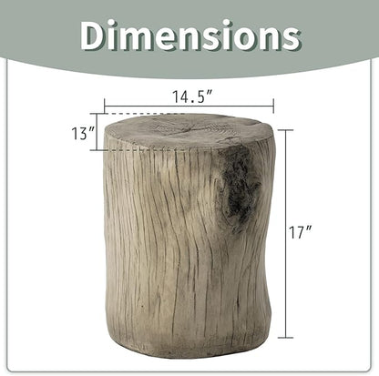 SUNBURY Outdoor Side Table Set of 2, Tree Stump Side Table Grey Colored Faux Wood, End Table Wood Stump Stool, Ottoman or Plant Stand, Deck or Garden