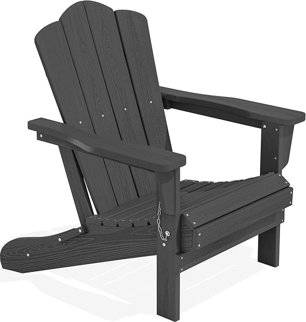 KINGYES Folding Adirondack Chair, HDPE All-Weather Patio Chairs, Wooden Textured Lawn Chair for Poolside, Backyard, Deck - Photo 1