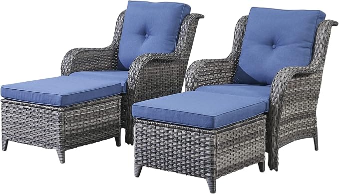 Rilyson Wicker Patio Furniture Set - 4 Piece Rattan Outdoor Sectional Conversation Sets with 2 Chairs and 2 Ottomans - Photo 1