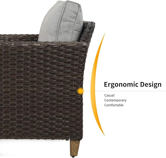 Grand patio Outdoor Rattan Couch Sofa Cushions, Dark Grey Sofa Set for 2 PCS - Photo 3