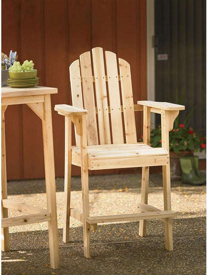 Ready-to-Finish Balcony Tall/Counter High Adirondack Chair with Footrest for Outdoor Outside Garden - Unfinished Natural Wood Bar Chair