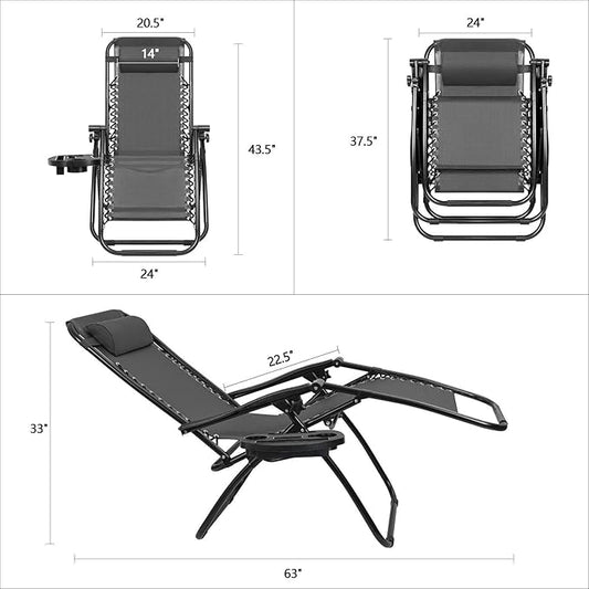 Devoko Patio Zero Gravity Chair Outdoor Free Folding Adjustable Chaise Lounge Chairs Beach Pool Side Using Reclining with Pillow Set of 2 (Black)