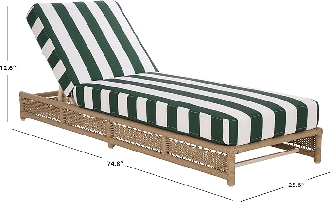 SAFAVIEH Outdoor Patio Furniture Collection – Callan Tan Rope & Hunter Green Stripe Cushion Lounger, Fully Assembled Outdoor Chaise, Modern Low-Profile Design (PAT7546H)