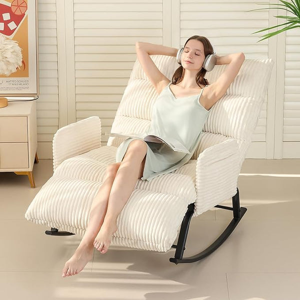 Oversized Rocking Chair with Adjustable Backrest and Footrest, Outdoor Reading Chair - Chaise Lounge Chair Indoor - Photo 1