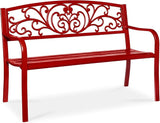 Best Choice Products Outdoor Bench Steel Garden Patio Porch Furniture for Lawn, Park, Deck w/Floral Design Backrest - Photo 1